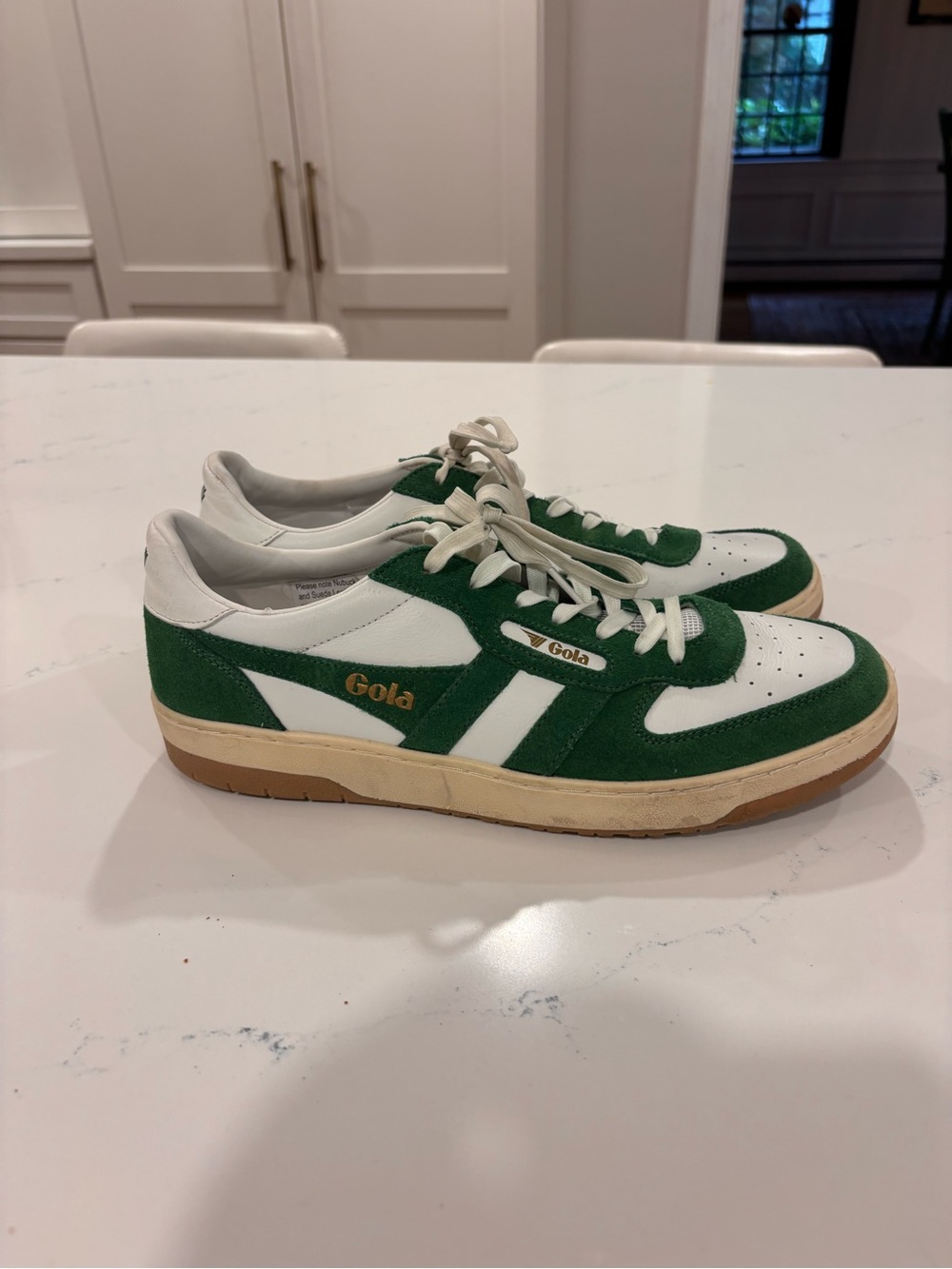 Gola Kids Green and White Retro Sneaker with Gold Logo